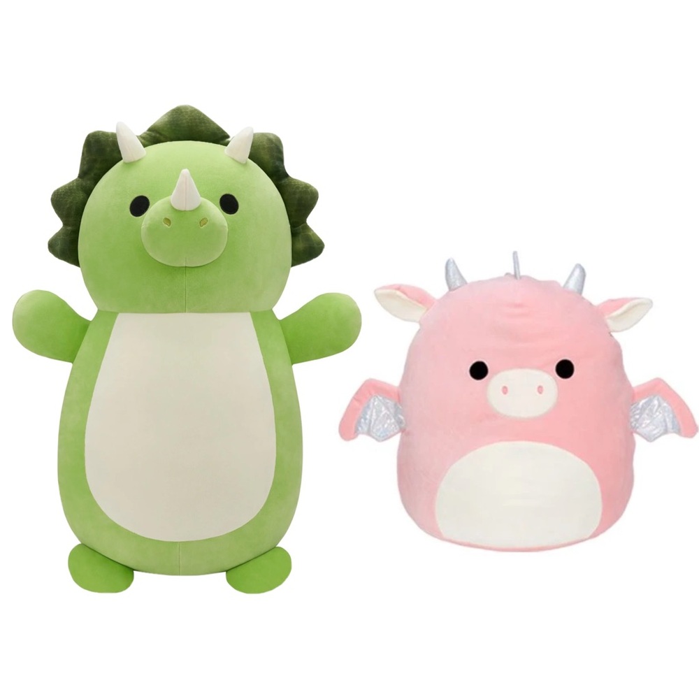 2 Huge Squishmallows Tristan Triceratops and Dakota Dragon Plushies 26” and 16”